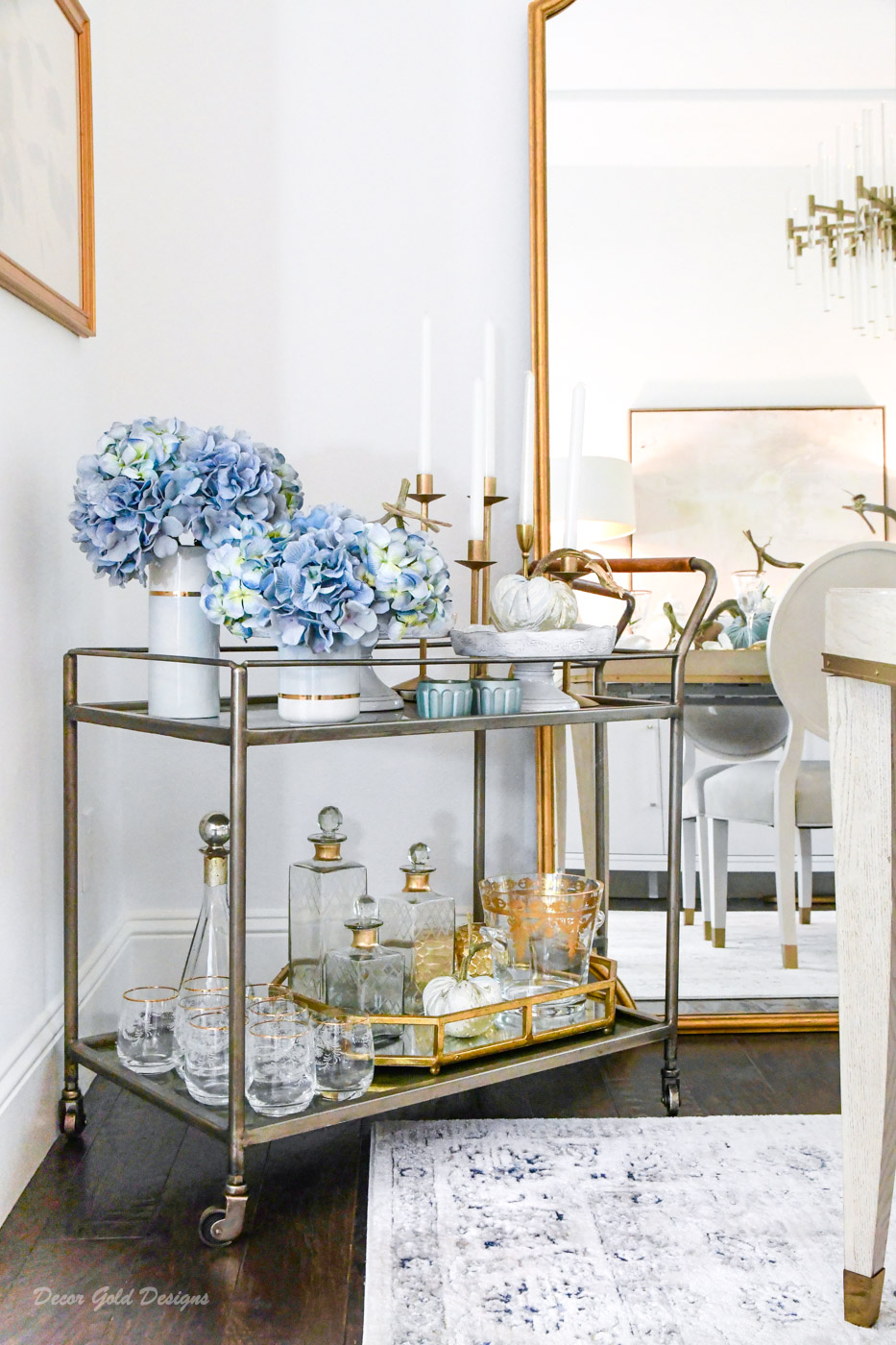 Elegant bar cart fall decor