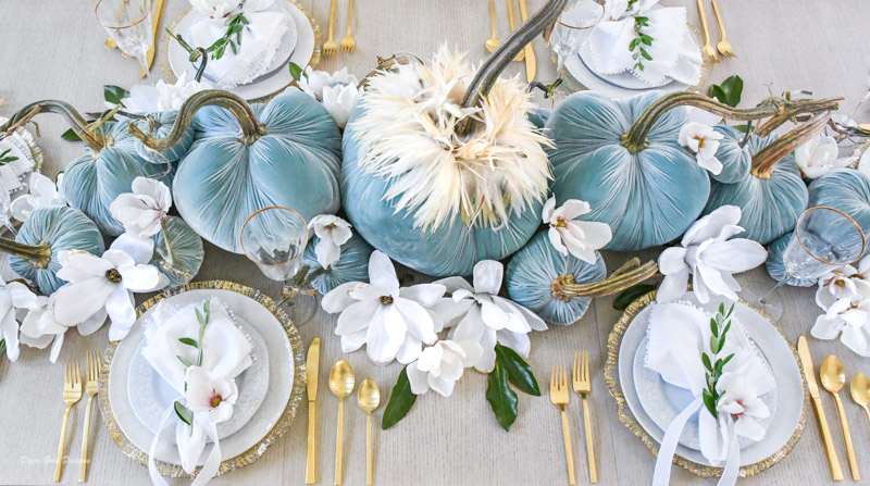 Elegant fall pumpkin centerpiece place settings