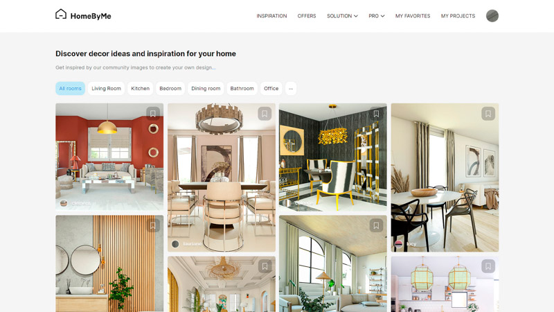Interior inspiration feed of realistic 3D interior realistic images made by HomeByMe users