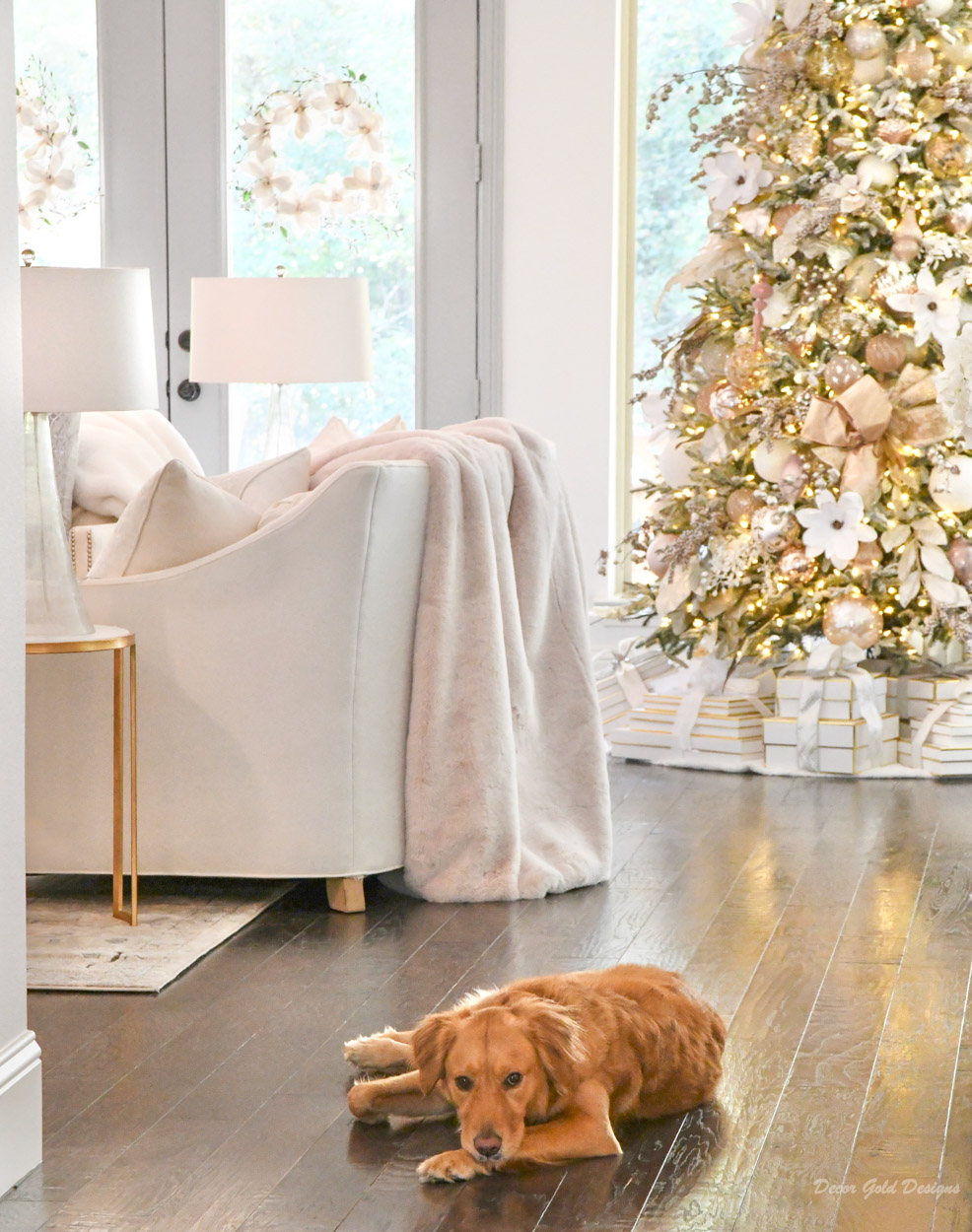 Christmas living room blush rose gold