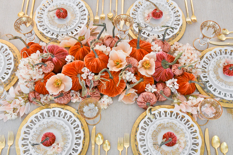 traditional fall pumpkin centerpiece