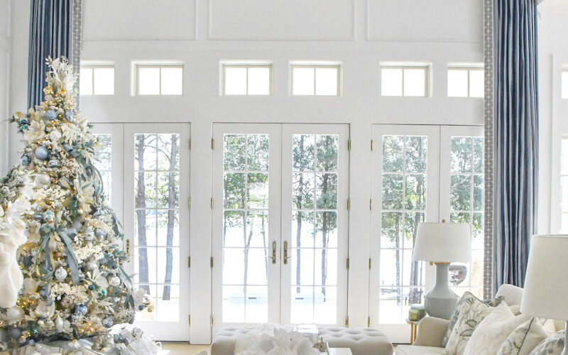 Elegant blue living room drapery panels
