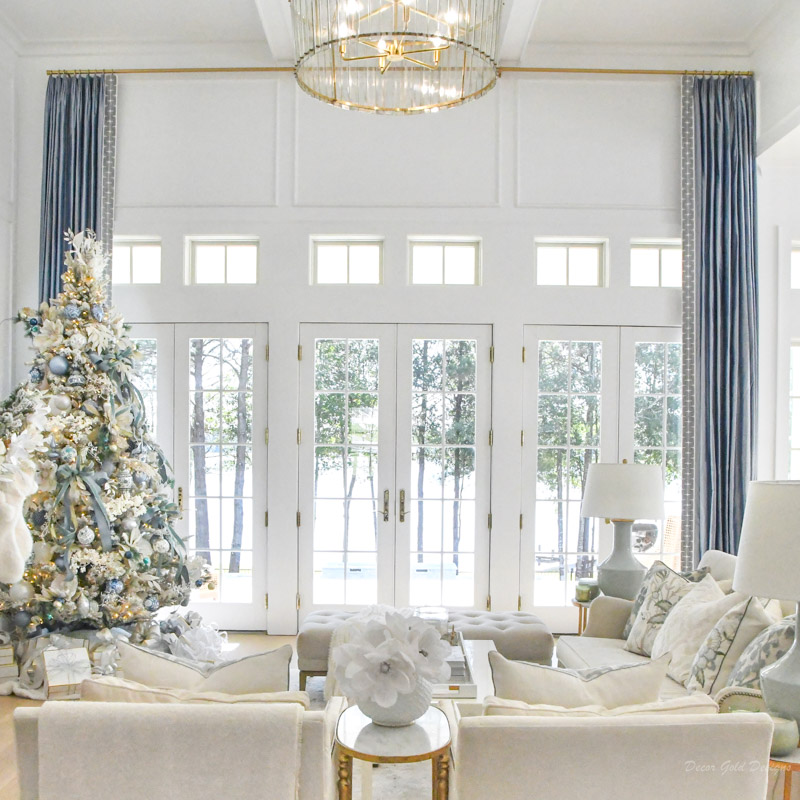 Elegant blue living room drapery panels