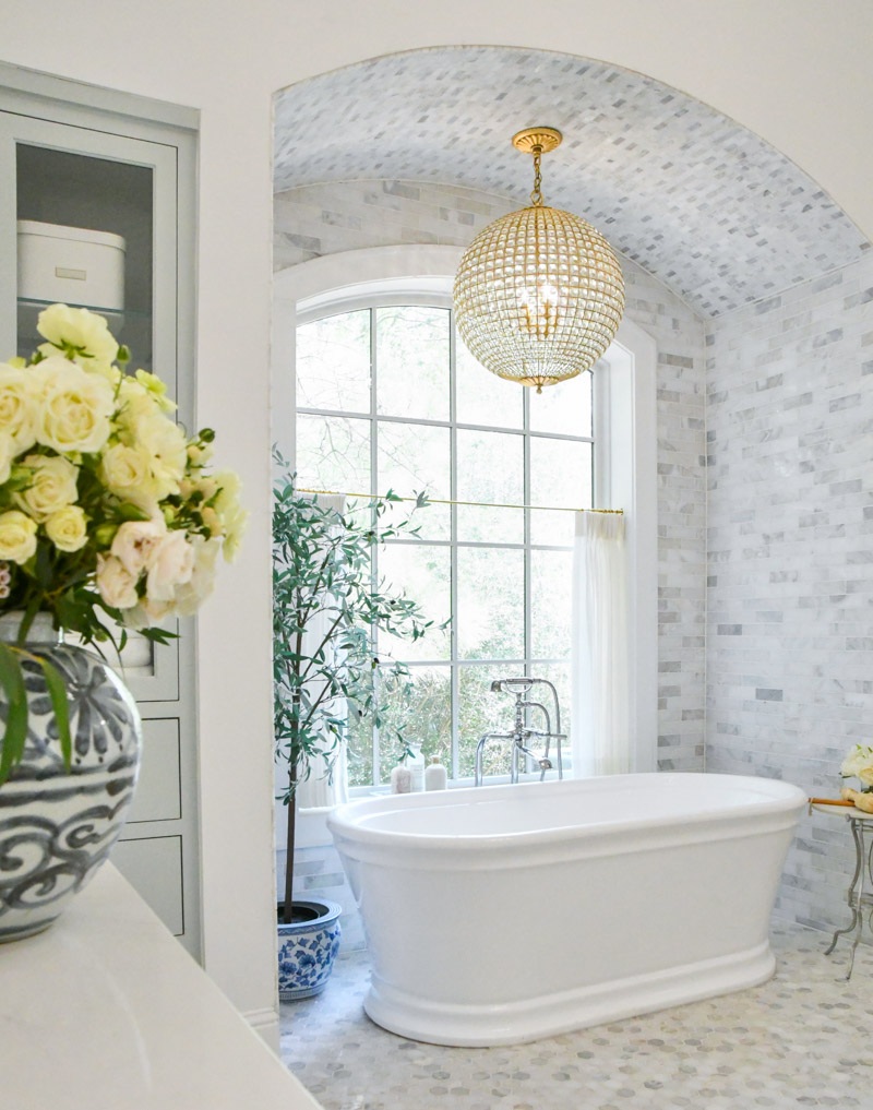 new home primary bathroom tiled tub area
