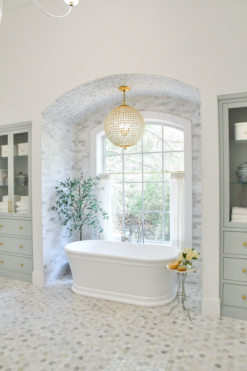 new home primary bathroom tiled tub area