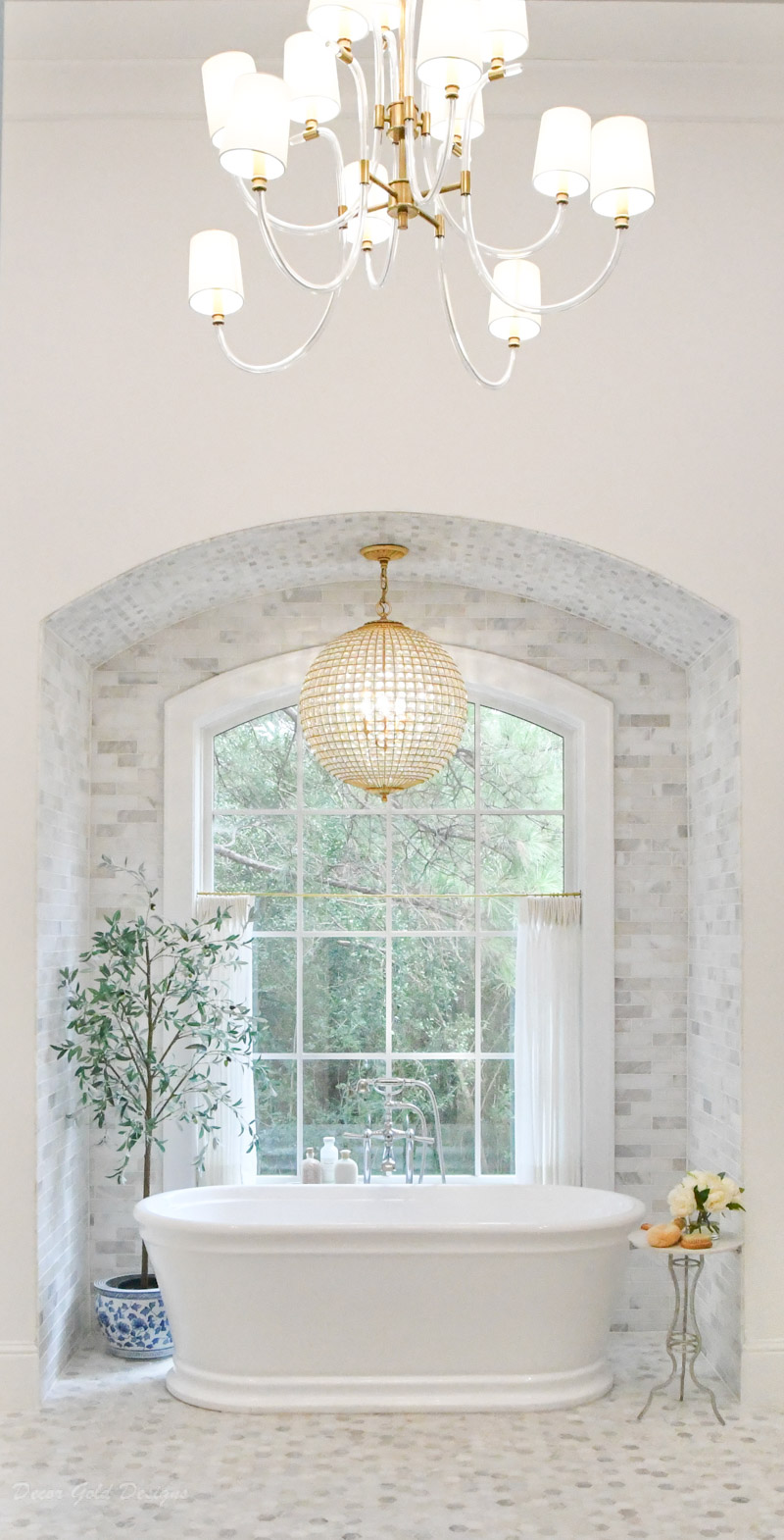 new home primary bathroom chandelier